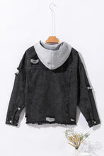Distressed Drawstring Long Sleeve Hooded Denim Jacket Woman Outerwear