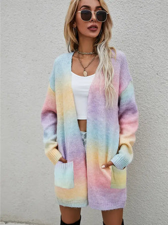 Angel Wings Full Size Pocketed Open Front Gradient Cardigan Blush Pink Woman Outerwear