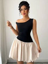 Contrast Single Shoulder Mini Tank Dress Casual Dresses
