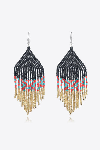 Beaded Dangle Earrings Black One Size
