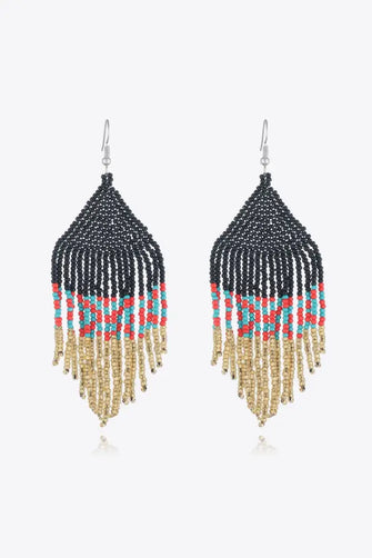Beaded Dangle Earrings Black One Size Earrings
