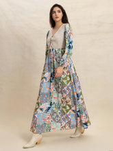 Tied Front Printed Long Sleeve Maxi Dress Multicolor
