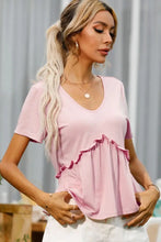 Shiny Frill Trim Short Sleeve Tee Woman T Shirts