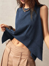 Exposed Seam Side Slit Round Neck Tank Tanks & Camis