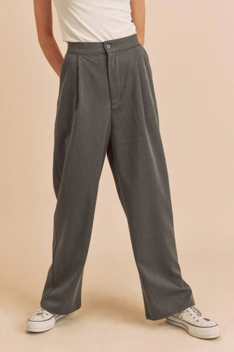 Aemi + Co High Waist Wide Leg Pants with Side Pockets Charcoal