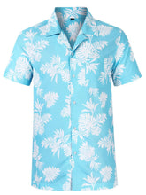 Men's Hawaiian Print Short Sleeve Button Down Shirt Pastel Blue