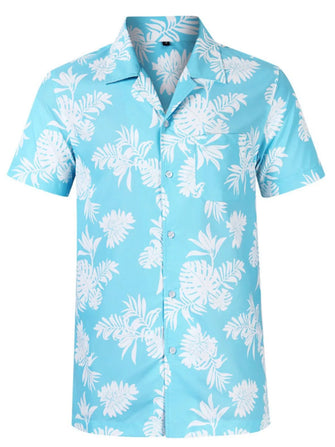 Men's Hawaiian Print Short Sleeve Button Down Shirt Pastel Blue