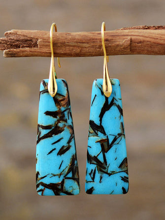 Geometrical Shape Imperial Jasper Dangle Earrings Sky Blue One Size