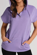 Drawstring Quarter Snap Cap Sleeve Hoodie Lavender Woman Sweatshirts