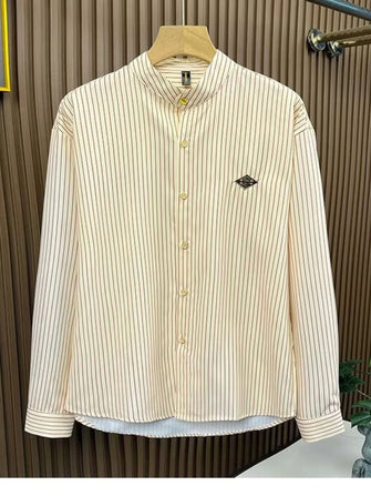 Men's Striped Button-Down Shirt Apricot