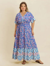 Plus Size Smocked Printed Half Sleeve Midi Dress Casual Dresses