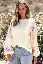 Printed Round Neck Balloon Sleeve Sweatshirt Woman Sweatshirts