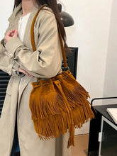 Fringe Drawstring Shoulder Bag Terracotta One Size Shoulder Bags