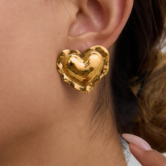18K Gold-Plated Heart Shaped Stud Earrings Gold One Size