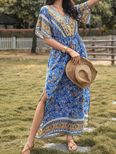 Slit Printed V-Neck Half Sleeve Maxi Dress Woman Maxi Dress