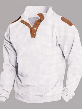 Men's Full Size Quarter Snap Long Sleeve Top Plus Size White