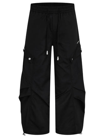 Men's Cargo Wide Leg Pants with Drawstring Black