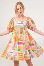 And The Why Square Neck Puff Sleeve Geo Printed Mini Dress Casual Dresses