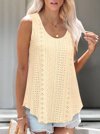 Eyelet Scoop Neck Tank Pastel Yellow