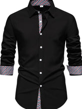Men's Button-Down Shirt with Checkered Contrast Trim Black