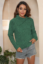 Asymmetrical Neck Long Sleeve Pullover Sweater Dark Green