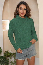 Asymmetrical Neck Long Sleeve Pullover Sweater Dark Green Sweater Pullovers