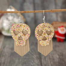 Sequin Skull Dangle PU Leather Earrings Gold One Size