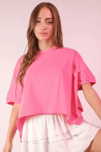 Eco Oversized Crop Comfy Knit Top in Hot Pink for Women Pink Woman T Shirts