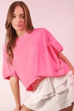 Eco Oversized Crop Comfy Knit Top in Hot Pink for Women Woman T Shirts