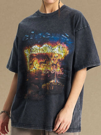 Men's Graphic Round Neck Half Sleeve T-Shirt Black