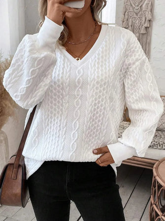 V-Neck Long Sleeve Sweatshirt White