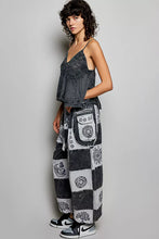 Pol drawstring high-rise patchwork jogger pants in black and white soft cotton fabric with embroidered pockets