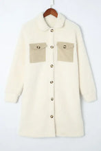 Collared Neck Long Sleeve Longline Teddy Jacket Woman Outerwear