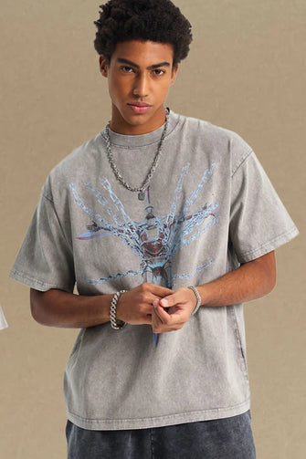 Men's Round Neck Graphic T-Shirt Gray