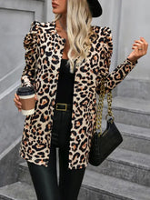 Leopard Open Front Puff Sleeve Jacket Casual Dresses