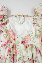 Floral Bubble Sleeve Sweetheart Neck Ruffle Mini Dress Woman Casual Dress