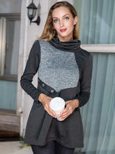 Shiny Two-Tone Funnel Neck Long Sleeve Top Woman Blouses