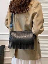 PU Leather Fringe Studded Crossbody Bag Black One Size Shoulder Bags