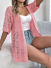 Openwork Open Front Half Sleeve Cardigan Pink