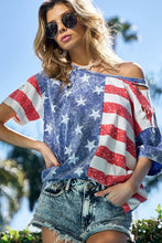 BiBi American Flag Theme Short Sleeve T-Shirt Vintage Navy Red