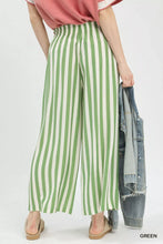 Umgee green and white vertical stripe wide leg pants with a comfortable wide leg fit ideal for casual wear