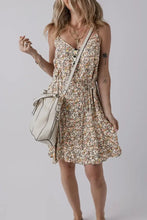 Boho Floral Printed Tie Waist Flared Sundress Khaki Casual Dresses