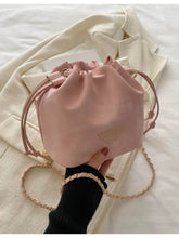 Drawstring Chain Strap Bucket Bag Dusty Pink One Size Shoulder Bags