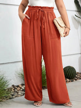 Cotton orange plus size high waist wide leg drawstring pants with front pockets and a comfortable fit