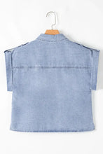 Snap Down Cap Sleeve Denim Top Woman Denim Tops