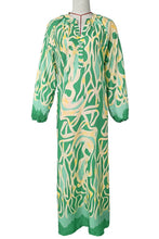 Abstract Print Buttoned Balloon Sleeve Dress Woman Maxi Dress