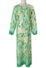 Abstract Print Buttoned Balloon Sleeve Dress Woman Maxi Dress