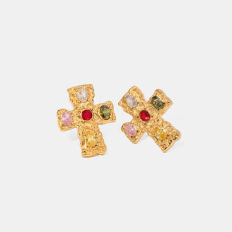 18K Gold-Plated Zircon Cross Earrings Gold Multi One Size