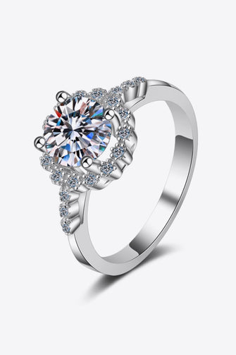 1 Carat Moissanite Rhodium-Plated Halo Ring Silver