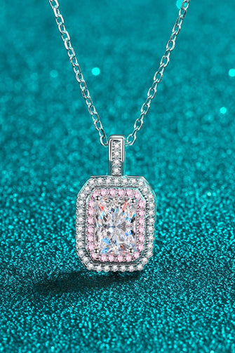 1 Carat Moissanite Geometric Pendant Chain Necklace Silver One Size